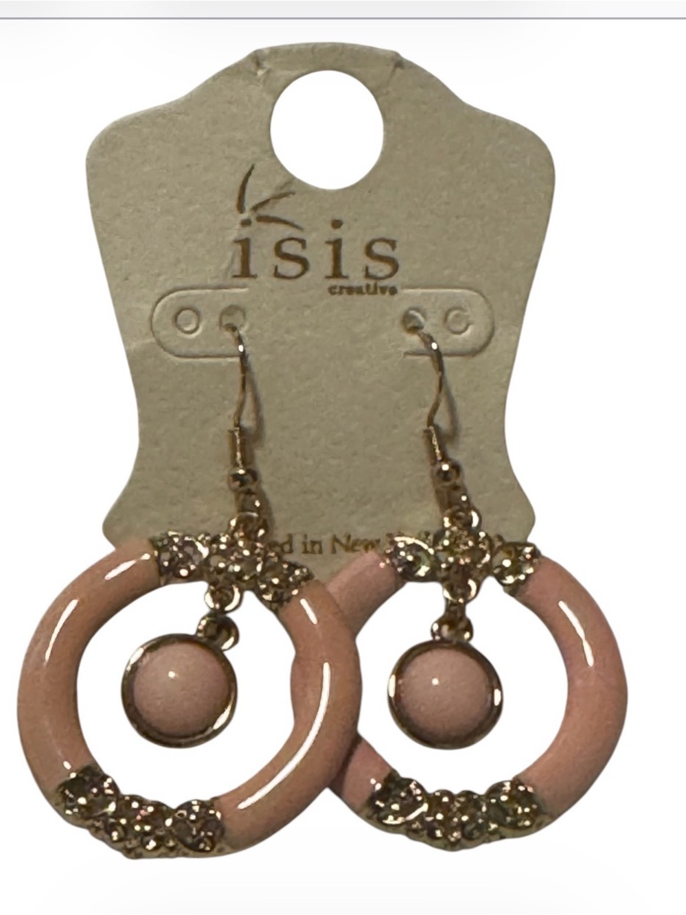 Isis Pink Enamel Hoop Drop Earrings with unique Accents